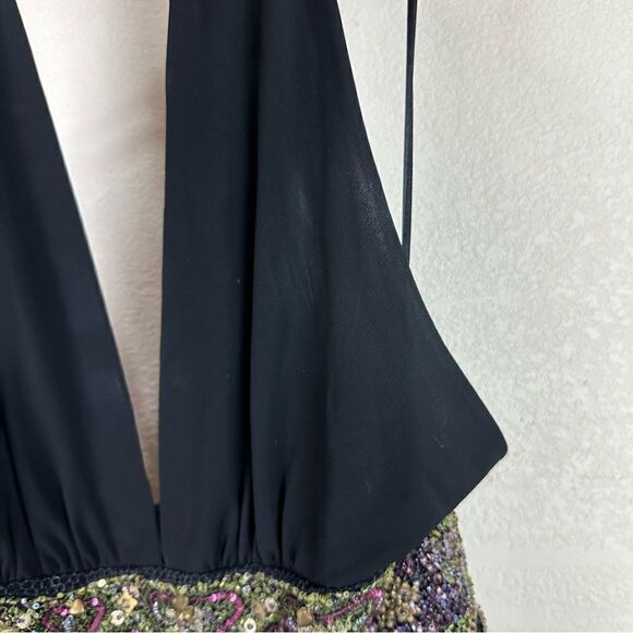 MaxMara Black Beaded Halter Little Black Dress Midi Swing Size 38 - Picture 5 of 10